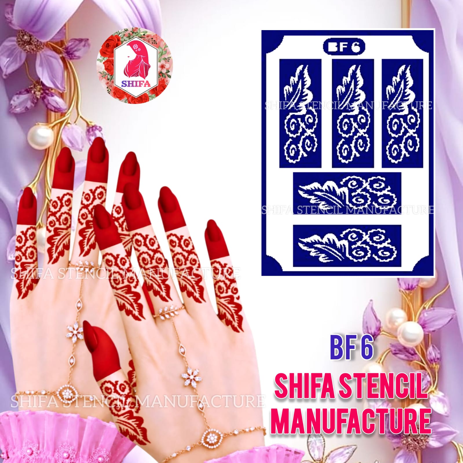 BF6 Paisley Finger Henna Stencil | Premium Mehndi Pattern Sticker overview Henna Stencil - Shifa Stencil
